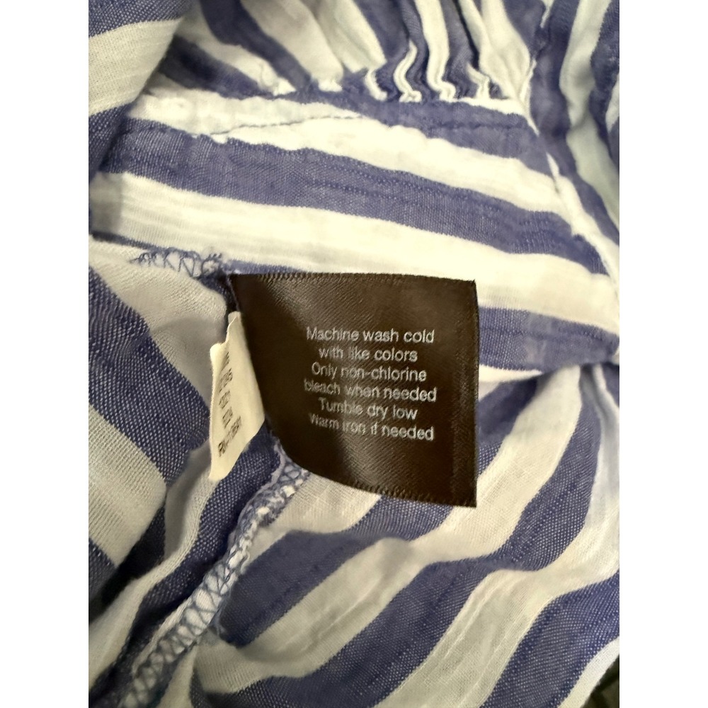 Lane Bryant Women 14 Blue White Striped Button Down Tie Front Short Sleeve Shirt - Picture 8 of 8